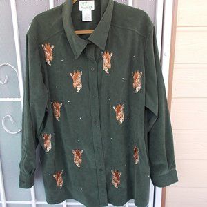 *  Plus Size 2 X Embroidered Giraffe L.S. Shirt